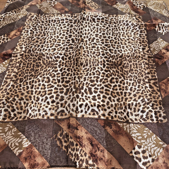 Silky Animal Print Scarf Square Bandana Neckerchief Burnout Stripes Brown Tan - Picture 4 of 7